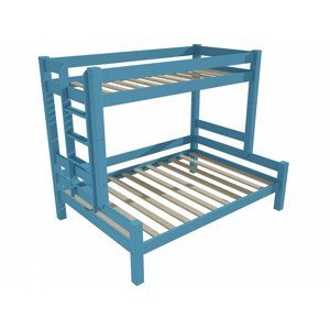 Patrová postel s rozšířeným spodním lůžkem 8X8 06B (Rozměr: 80/140 x 180 cm, Umístění žebříku: vlevo, Barva dřeva: barva modrá)