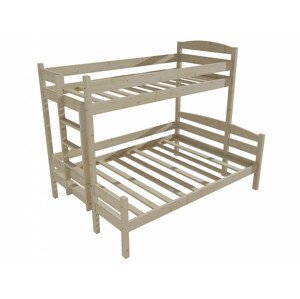 Patrová postel s rozšířeným spodním lůžkem PPS 001 (Rozměr: 80/120 x 180 cm, Umístění žebříku: vlevo, Barva dřeva: surové dřevo)