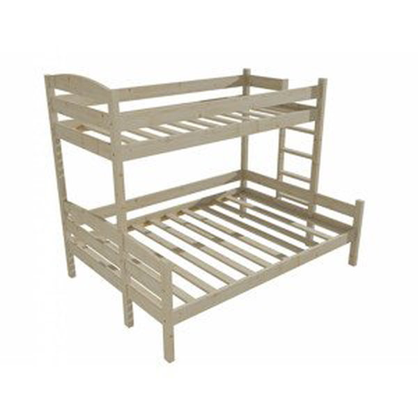 Patrová postel s rozšířeným spodním lůžkem PPS 001 (Rozměr: 100/120 x 200 cm, Umístění žebříku: vpravo, Barva dřeva: surové dřevo)