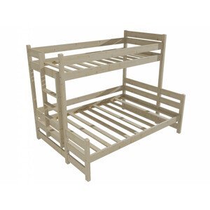 Patrová postel s rozšířeným spodním lůžkem PPS 003 (Rozměr: 80/120 x 180 cm, Umístění žebříku: vlevo, Barva dřeva: surové dřevo)