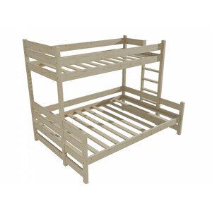 Patrová postel s rozšířeným spodním lůžkem PPS 003 (Rozměr: 80/120 x 180 cm, Umístění žebříku: vpravo, Barva dřeva: surové dřevo)