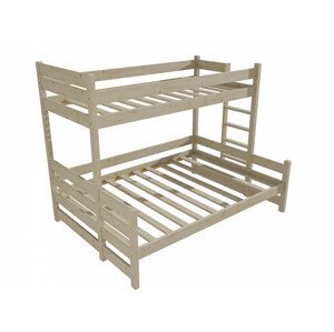 Patrová postel s rozšířeným spodním lůžkem PPS 003 (Rozměr: 80/140 x 180 cm, Umístění žebříku: vpravo, Barva dřeva: surové dřevo)