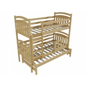 Patrová postel s výsuvnou přistýlkou PPV 001 se zábranou (Rozměr: 90 x 190 cm, Prostor mezi lůžky: 100 cm, Barva dřeva: bezbarvý lak)