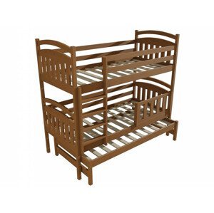 Patrová postel s výsuvnou přistýlkou PPV 001 se zábranou (Rozměr: 90 x 190 cm, Prostor mezi lůžky: 80 cm, Barva dřeva: moření dub)