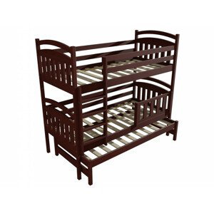 Patrová postel s výsuvnou přistýlkou PPV 001 se zábranou (Rozměr: 90 x 190 cm, Prostor mezi lůžky: 80 cm, Barva dřeva: moření ořech)