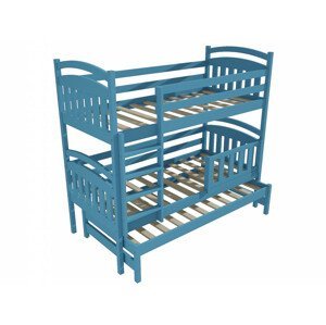 Patrová postel s výsuvnou přistýlkou PPV 001 se zábranou (Rozměr: 90 x 190 cm, Prostor mezi lůžky: 80 cm, Barva dřeva: barva modrá)