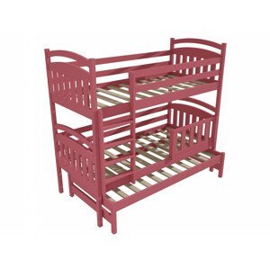 Patrová postel s výsuvnou přistýlkou PPV 001 se zábranou (Rozměr: 90 x 190 cm, Prostor mezi lůžky: 80 cm, Barva dřeva: barva růžová)