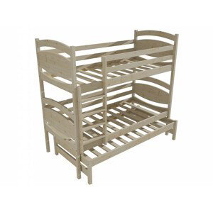 Patrová postel s výsuvnou přistýlkou PPV 003 (Rozměr: 90 x 200 cm, Prostor mezi lůžky: 80 cm, Barva dřeva: surové dřevo)