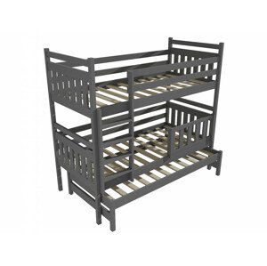 Patrová postel s výsuvnou přistýlkou PPV 004 se zábranou (Rozměr: 90 x 200 cm, Prostor mezi lůžky: 100 cm, Barva dřeva: barva šedá)