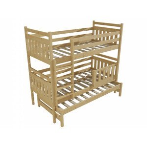 Patrová postel s výsuvnou přistýlkou PPV 004 se zábranou (Rozměr: 90 x 190 cm, Prostor mezi lůžky: 80 cm, Barva dřeva: bezbarvý lak)