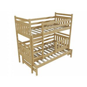 Patrová postel s výsuvnou přistýlkou PPV 004 se zábranou (Rozměr: 90 x 200 cm, Prostor mezi lůžky: 90 cm, Barva dřeva: bezbarvý lak)