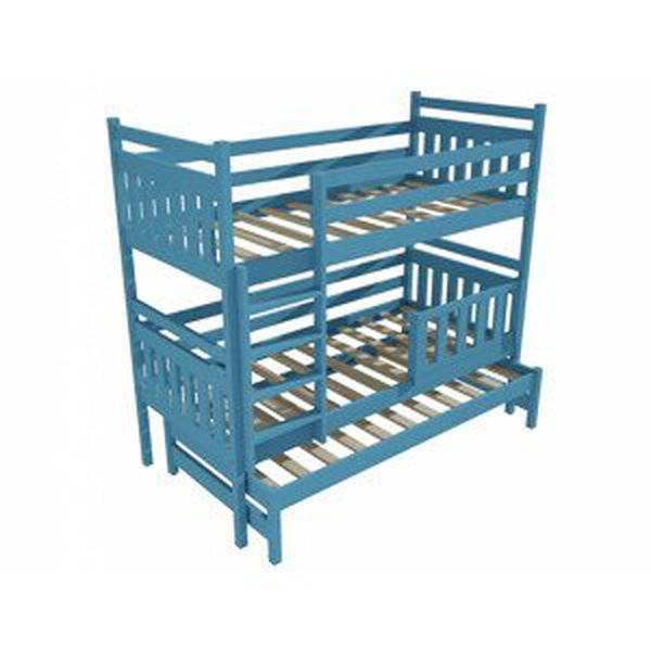 Patrová postel s výsuvnou přistýlkou PPV 004 se zábranou (Rozměr: 80 x 190 cm, Prostor mezi lůžky: 80 cm, Barva dřeva: barva modrá)