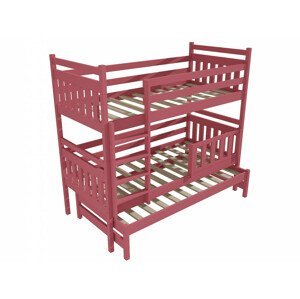 Patrová postel s výsuvnou přistýlkou PPV 004 se zábranou (Rozměr: 90 x 200 cm, Prostor mezi lůžky: 90 cm, Barva dřeva: barva růžová)