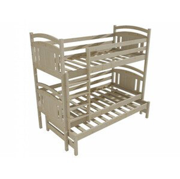 Patrová postel s výsuvnou přistýlkou PPV 006 (Rozměr: 90 x 190 cm, Prostor mezi lůžky: 80 cm, Barva dřeva: surové dřevo)