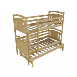 Patrová postel s výsuvnou přistýlkou PPV 006 (Rozměr: 90 x 190 cm, Prostor mezi lůžky: 80 cm, Barva dřeva: bezbarvý lak)