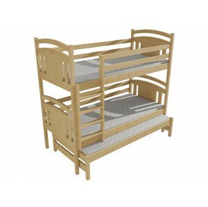 Patrová postel s výsuvnou přistýlkou PPV 006 (Rozměr: 80 x 180 cm, Prostor mezi lůžky: 90 cm, Barva dřeva: bezbarvý lak)