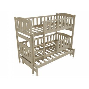 Patrová postel s výsuvnou přistýlkou PPV 007 se zábranou (Rozměr: 90 x 190 cm, Prostor mezi lůžky: 80 cm, Barva dřeva: surové dřevo)