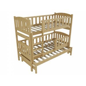Patrová postel s výsuvnou přistýlkou PPV 007 se zábranou (Rozměr: 90 x 190 cm, Prostor mezi lůžky: 80 cm, Barva dřeva: bezbarvý lak)