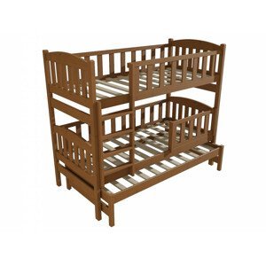 Patrová postel s výsuvnou přistýlkou PPV 007 se zábranou (Rozměr: 90 x 190 cm, Prostor mezi lůžky: 80 cm, Barva dřeva: moření dub)