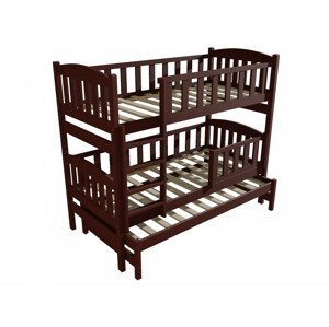 Patrová postel s výsuvnou přistýlkou PPV 007 se zábranou (Rozměr: 90 x 190 cm, Prostor mezi lůžky: 80 cm, Barva dřeva: moření ořech)