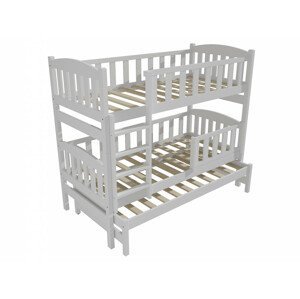 Patrová postel s výsuvnou přistýlkou PPV 007 se zábranou (Rozměr: 90 x 190 cm, Prostor mezi lůžky: 80 cm, Barva dřeva: barva bílá)