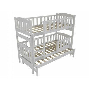 Patrová postel s výsuvnou přistýlkou PPV 007 se zábranou (Rozměr: 80 x 200 cm, Prostor mezi lůžky: 100 cm, Barva dřeva: barva bílá)
