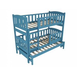 Patrová postel s výsuvnou přistýlkou PPV 007 se zábranou (Rozměr: 90 x 190 cm, Prostor mezi lůžky: 80 cm, Barva dřeva: barva modrá)