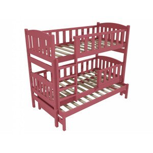 Patrová postel s výsuvnou přistýlkou PPV 007 se zábranou (Rozměr: 90 x 190 cm, Prostor mezi lůžky: 80 cm, Barva dřeva: barva růžová)