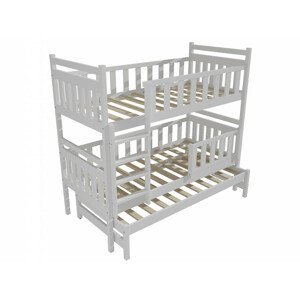 Patrová postel s výsuvnou přistýlkou PPV 008 se zábranou (Rozměr: 90 x 190 cm, Prostor mezi lůžky: 80 cm, Barva dřeva: barva bílá)
