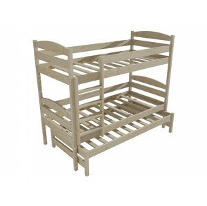 Patrová postel s výsuvnou přistýlkou PPV 009 (Rozměr: 90 x 190 cm, Prostor mezi lůžky: 80 cm, Barva dřeva: surové dřevo)