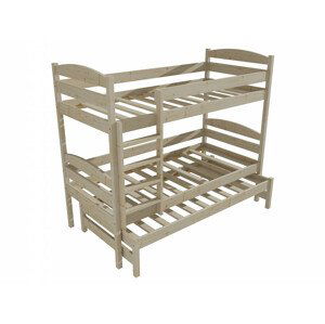 Patrová postel s výsuvnou přistýlkou PPV 009 (Rozměr: 90 x 200 cm, Prostor mezi lůžky: 90 cm, Barva dřeva: surové dřevo)