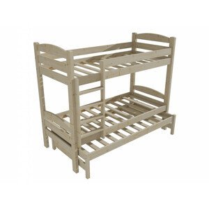 Patrová postel s výsuvnou přistýlkou PPV 010 (Rozměr: 90 x 190 cm, Prostor mezi lůžky: 80 cm, Barva dřeva: surové dřevo)