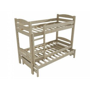 Patrová postel s výsuvnou přistýlkou PPV 010 (Rozměr: 80 x 180 cm, Prostor mezi lůžky: 100 cm, Barva dřeva: surové dřevo)