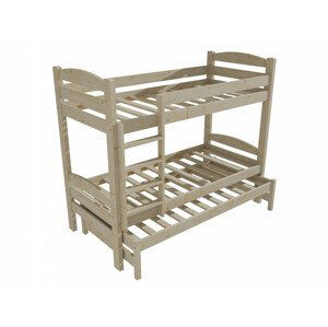 Patrová postel s výsuvnou přistýlkou PPV 010 (Rozměr: 90 x 180 cm, Prostor mezi lůžky: 80 cm, Barva dřeva: surové dřevo)