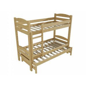 Patrová postel s výsuvnou přistýlkou PPV 010 (Rozměr: 90 x 190 cm, Prostor mezi lůžky: 90 cm, Barva dřeva: bezbarvý lak)