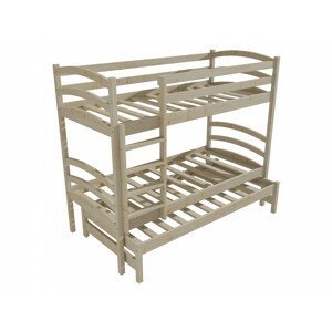 Patrová postel s výsuvnou přistýlkou PPV 011 (Rozměr: 90 x 190 cm, Prostor mezi lůžky: 90 cm, Barva dřeva: surové dřevo)