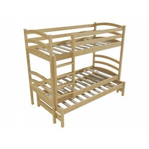 Patrová postel s výsuvnou přistýlkou PPV 011 (Rozměr: 90 x 190 cm, Prostor mezi lůžky: 80 cm, Barva dřeva: bezbarvý lak)