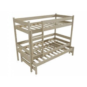 Patrová postel s výsuvnou přistýlkou PPV 013 (Rozměr: 90 x 190 cm, Prostor mezi lůžky: 90 cm, Barva dřeva: surové dřevo)