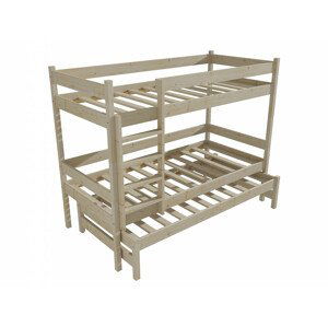 Patrová postel s výsuvnou přistýlkou PPV 013 (Rozměr: 80 x 180 cm, Prostor mezi lůžky: 80 cm, Barva dřeva: surové dřevo)