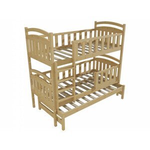 Patrová postel s výsuvnou přistýlkou PPV 014 se zábranou (Rozměr: 90 x 200 cm, Prostor mezi lůžky: 80 cm, Barva dřeva: bezbarvý lak)