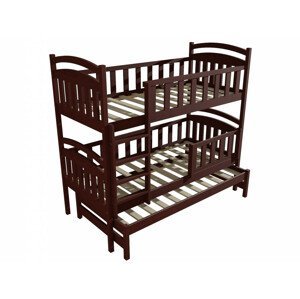 Patrová postel s výsuvnou přistýlkou PPV 014 se zábranou (Rozměr: 90 x 190 cm, Prostor mezi lůžky: 80 cm, Barva dřeva: moření ořech)