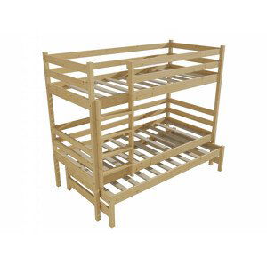 Patrová postel s výsuvnou přistýlkou PPV 015 (Rozměr: 90 x 180 cm, Prostor mezi lůžky: 100 cm, Barva dřeva: bezbarvý lak)