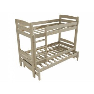 Patrová postel s výsuvnou přistýlkou PPV 017 (Rozměr: 90 x 200 cm, Prostor mezi lůžky: 80 cm, Barva dřeva: surové dřevo)