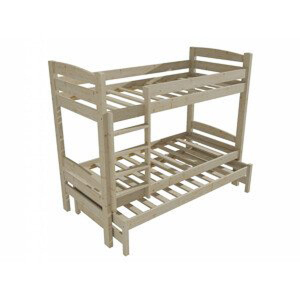 Patrová postel s výsuvnou přistýlkou PPV 017 (Rozměr: 80 x 190 cm, Prostor mezi lůžky: 80 cm, Barva dřeva: surové dřevo)