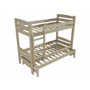 Patrová postel s výsuvnou přistýlkou PPV 017 (Rozměr: 80 x 200 cm, Prostor mezi lůžky: 90 cm, Barva dřeva: surové dřevo)