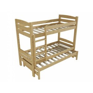 Patrová postel s výsuvnou přistýlkou PPV 017 (Rozměr: 90 x 190 cm, Prostor mezi lůžky: 80 cm, Barva dřeva: bezbarvý lak)