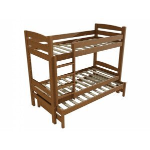 Patrová postel s výsuvnou přistýlkou PPV 017 (Rozměr: 90 x 190 cm, Prostor mezi lůžky: 80 cm, Barva dřeva: moření dub)