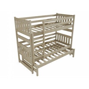 Patrová postel s výsuvnou přistýlkou PPV 019 (Rozměr: 90 x 190 cm, Prostor mezi lůžky: 80 cm, Barva dřeva: surové dřevo)