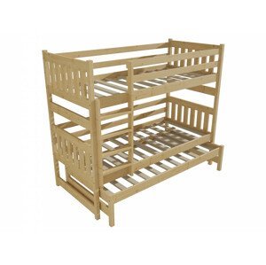 Patrová postel s výsuvnou přistýlkou PPV 019 (Rozměr: 90 x 200 cm, Prostor mezi lůžky: 80 cm, Barva dřeva: bezbarvý lak)
