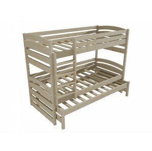 Patrová postel s výsuvnou přistýlkou PPV 020 (Rozměr: 90 x 190 cm, Prostor mezi lůžky: 90 cm, Barva dřeva: surové dřevo)